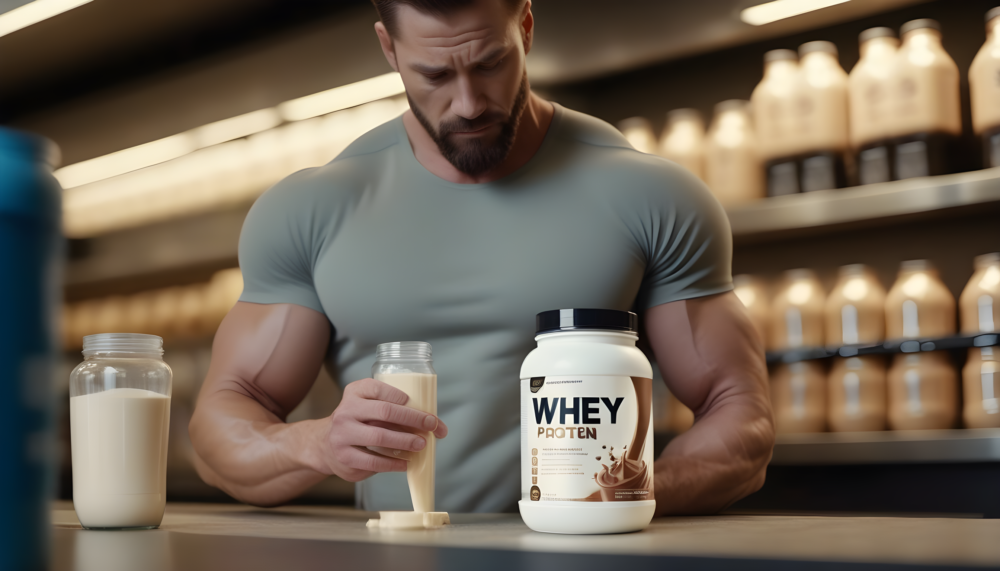 a man making clear whey protein
