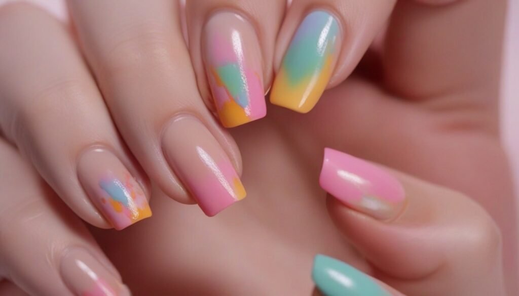nails with different color like pink green yellow